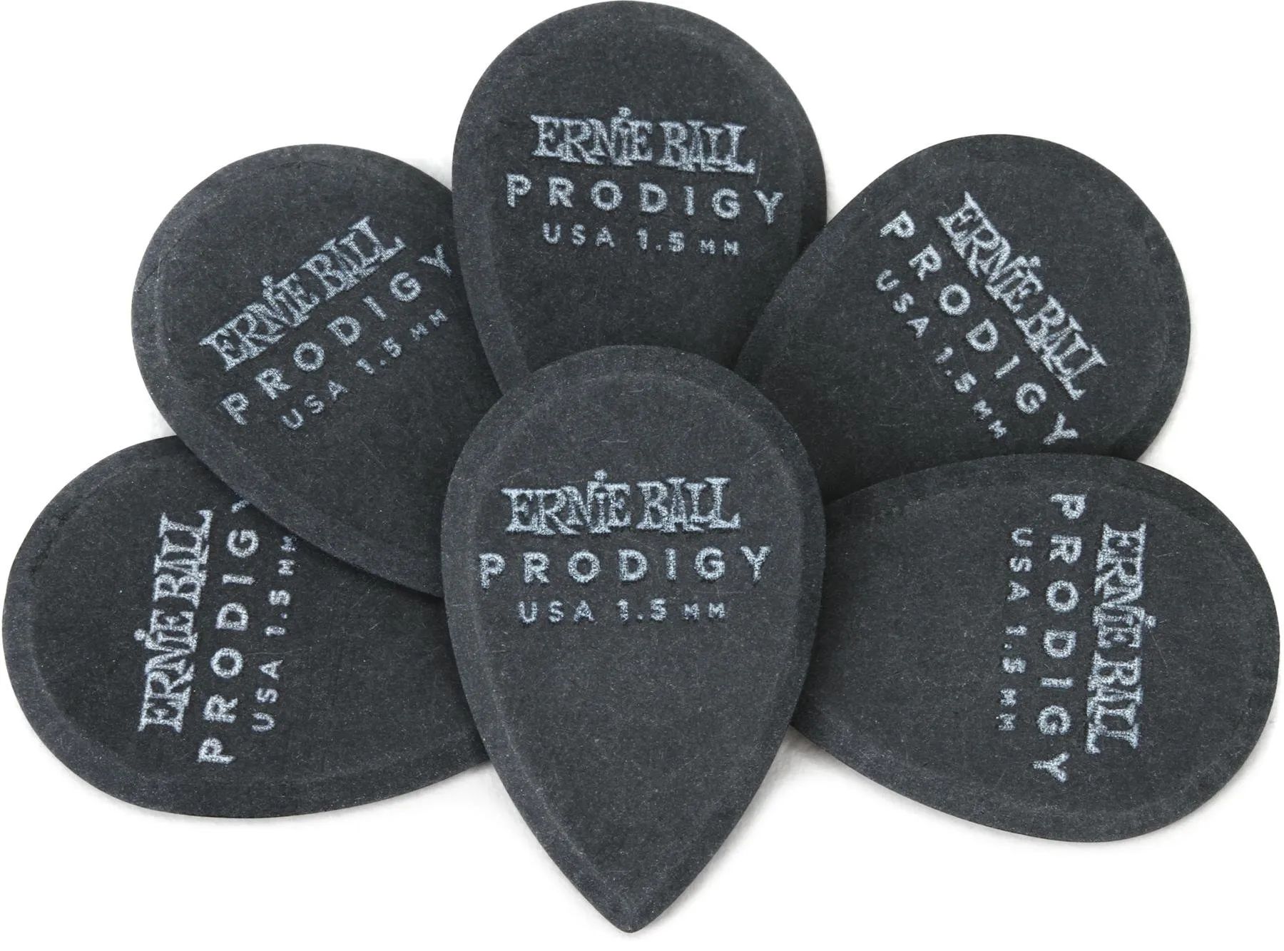 

Медиаторы Ernie Ball Prodigy, 1,5 мм, черные, каплевидные (6 шт.)