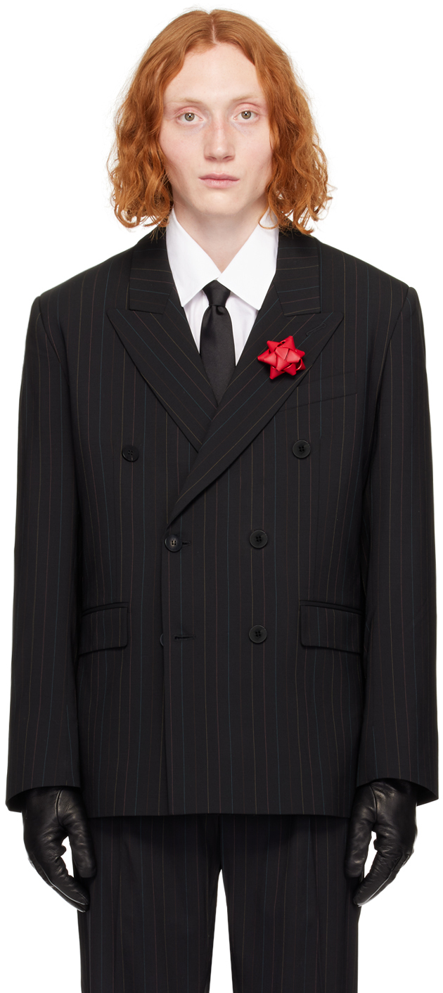 Черный пиджак в тонкую полоску Ernest W. Baker, цвет 80's pin stripe
