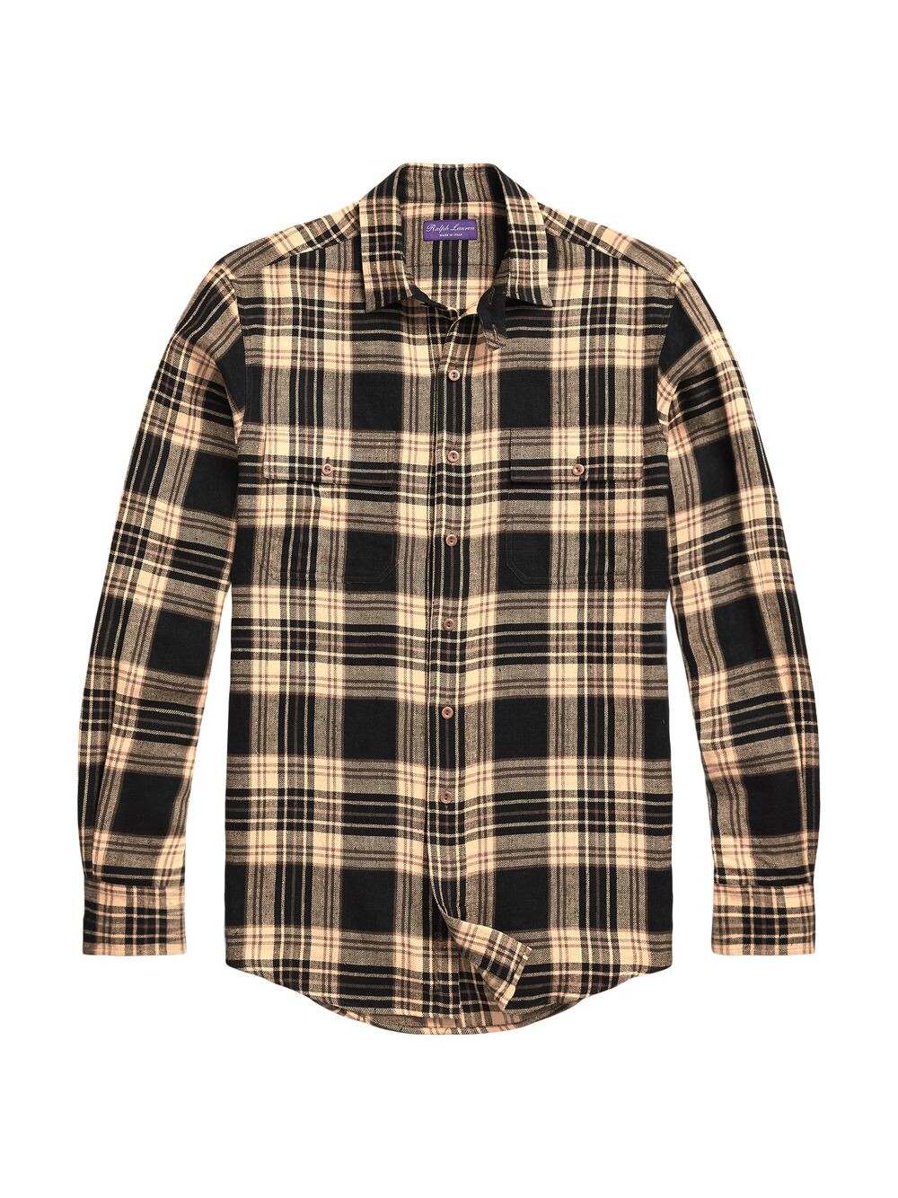 

Рубашка в клетку из смесовой льняной ткани Ralph Lauren Purple Label, черный