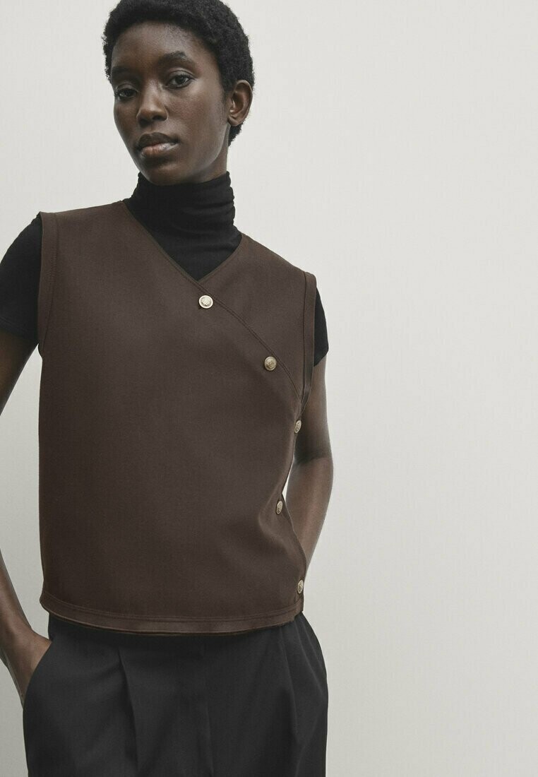 

Жилет With Gold Buttons Massimo Dutti, цвет mottled dark brown