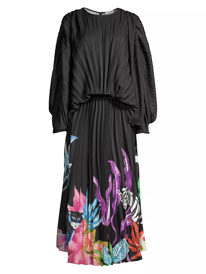 Плиссированное платье-миди-блузон Stella Jean, черный