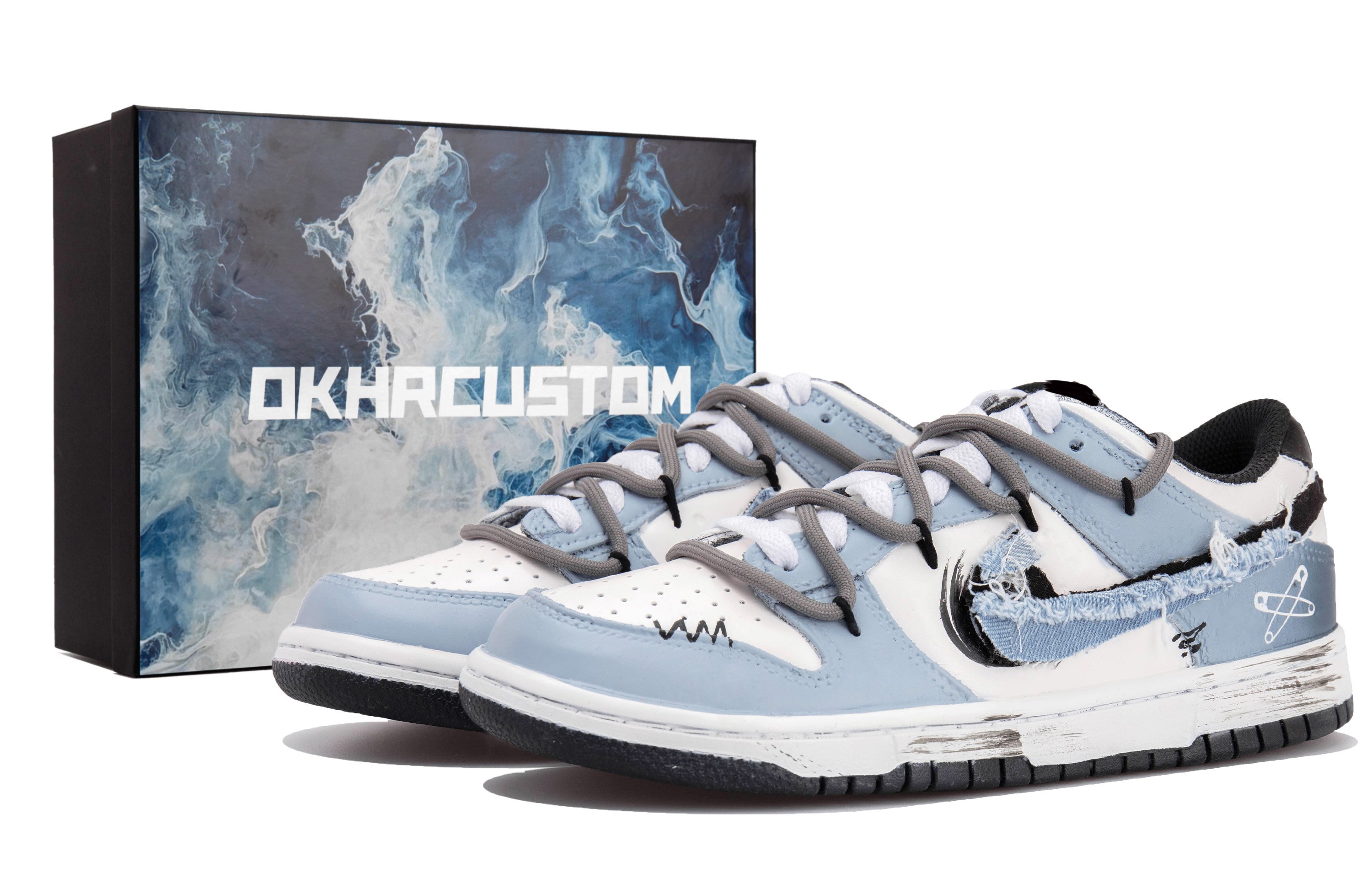 

Кроссовки Nike Dunk Skateboarding Shoes Men Low-top Black/white/blue, белый/черный