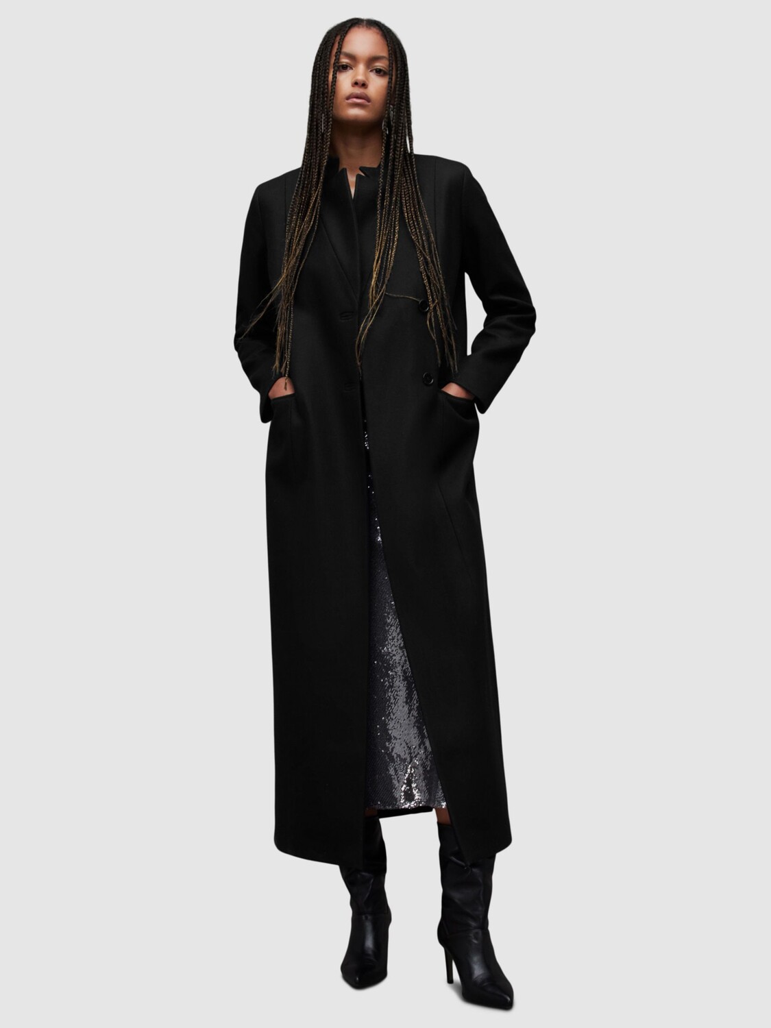 

Однобортное пальто макси Sonnie AllSaints, черный