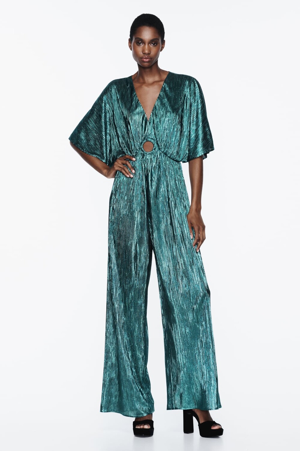 

Плиссированный комбинезон с эффектом металлик ZARA, бирюзовый