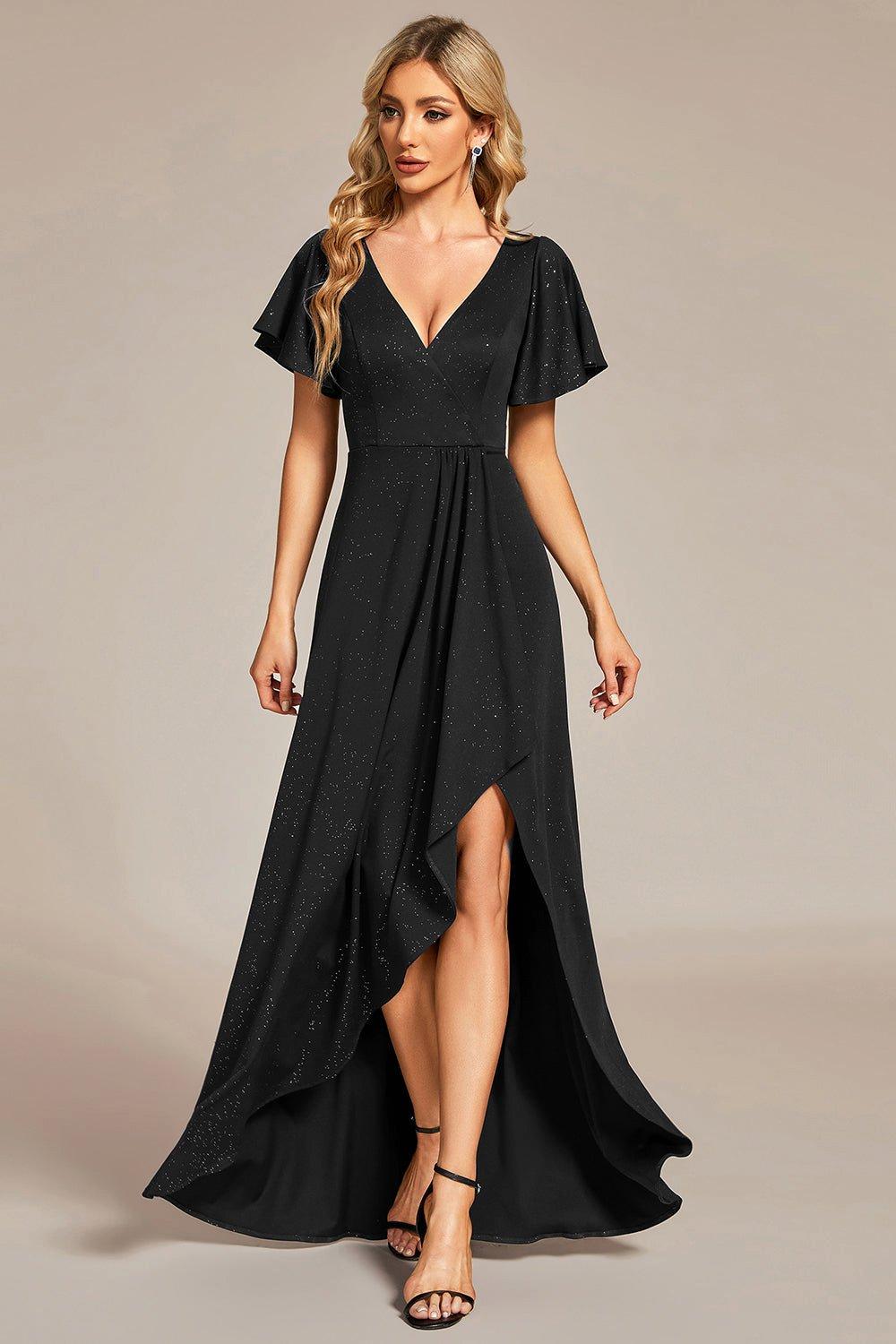 Вечернее платье с длинными рукавами и V-образным вырезом Ever Pretty, черный женское атласное платье для выпускного вечера длинное красное платье с v образным вырезом с аппликацией crystak arabic dubai 2022