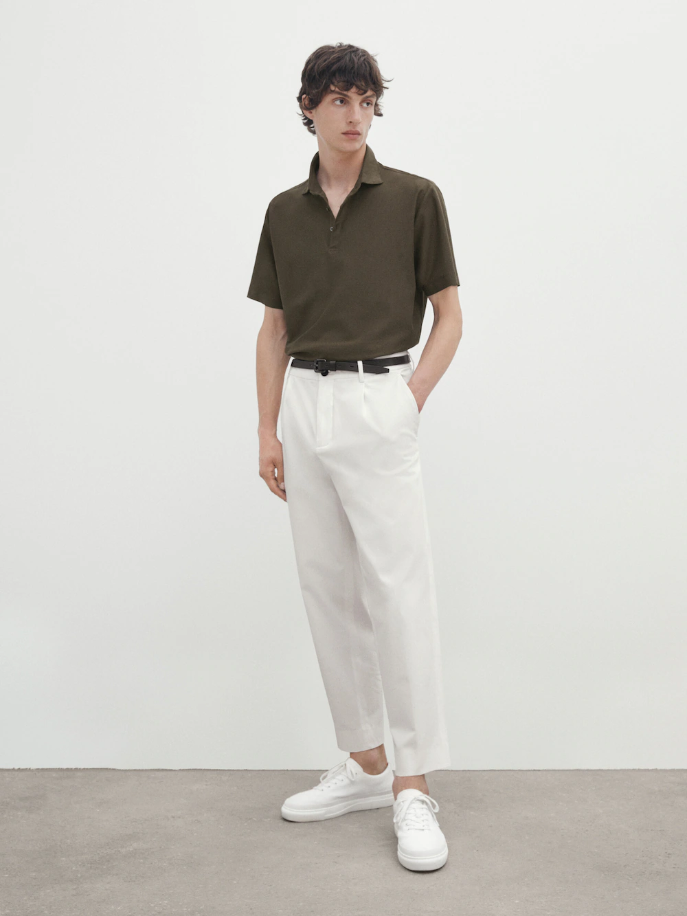 

Рубашка поло из хлопка из микро-саржи с коротким рукавом Massimo Dutti, хаки