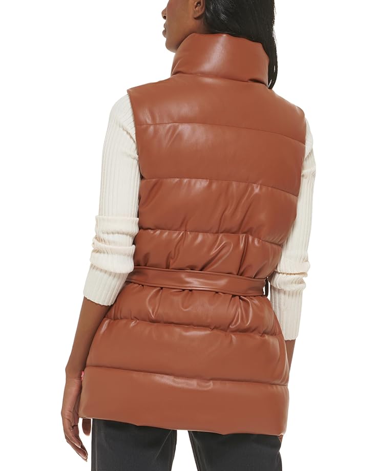 Утепленный жилет Levi's Vegan Leather Puffer Vest, кэмел фото