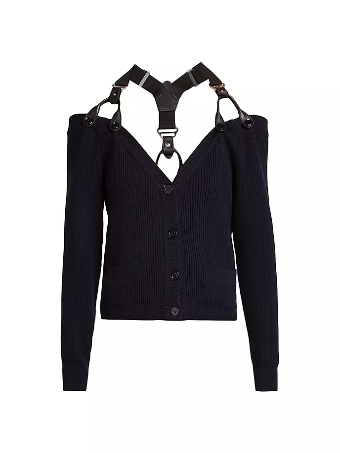 

Кардиган с подтяжками из шерсти в рубчик Moschino, синий