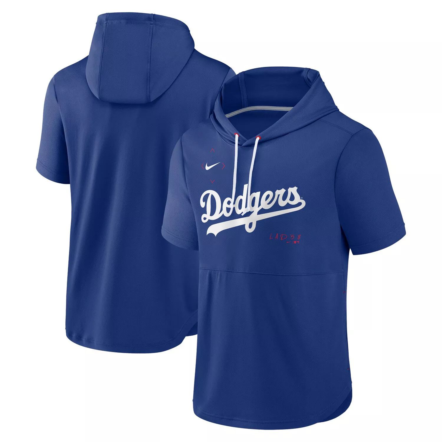 Мужской пуловер с капюшоном Royal Los Angeles Dodgers Springer с короткими рукавами и капюшоном Nike