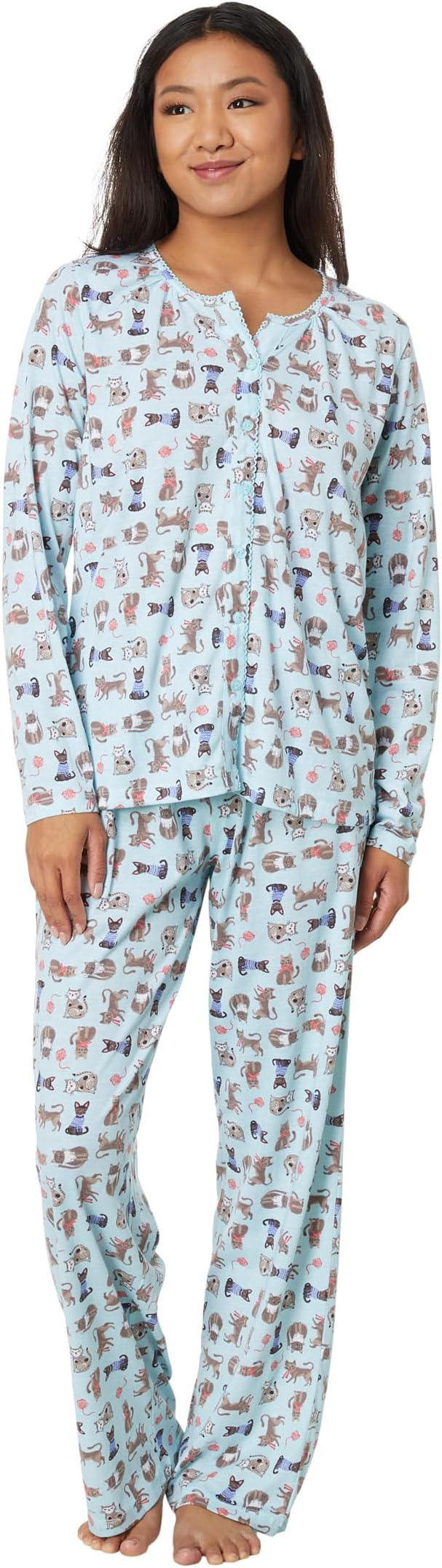 Пижамный комплект из кардигана с длинными рукавами Karen Neuburger, цвет Cozy Cat