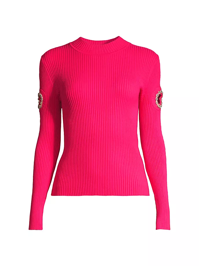 Топ вязанной вязки в рубчик с кристаллами и вырезами Milly, цвет milly pink milly свитер