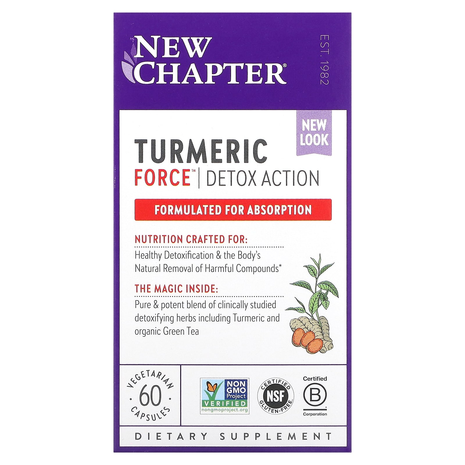 

Turmeric Force, Detox Action, 60 вегетарианских капсул, New Chapter