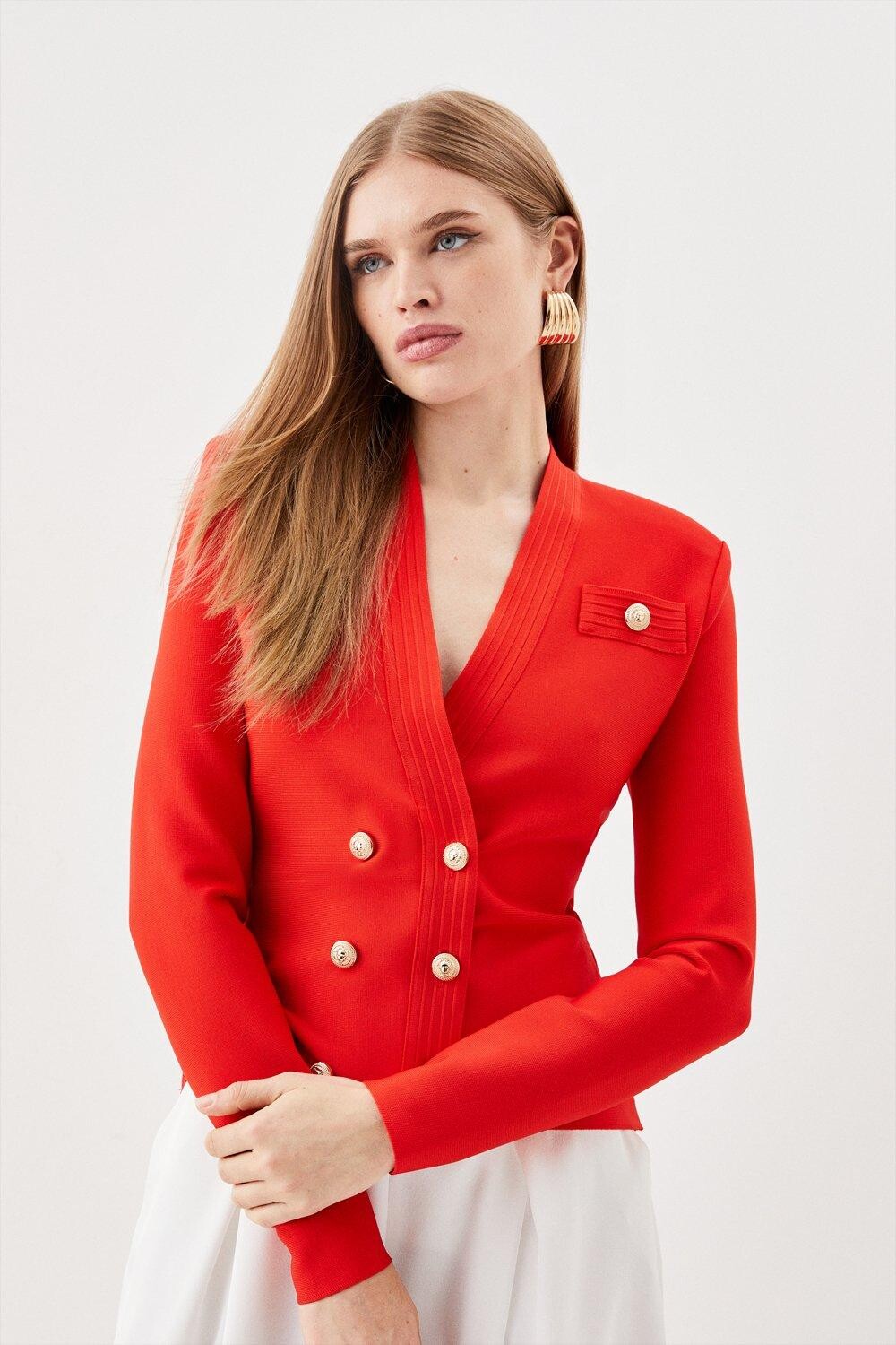 

Трикотажная куртка с повязками в стиле милитари Karen Millen, красный