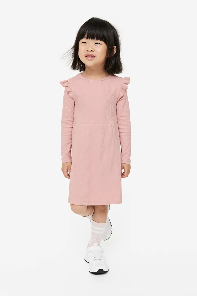 Платье из джерси в рубчик H&M, розовый