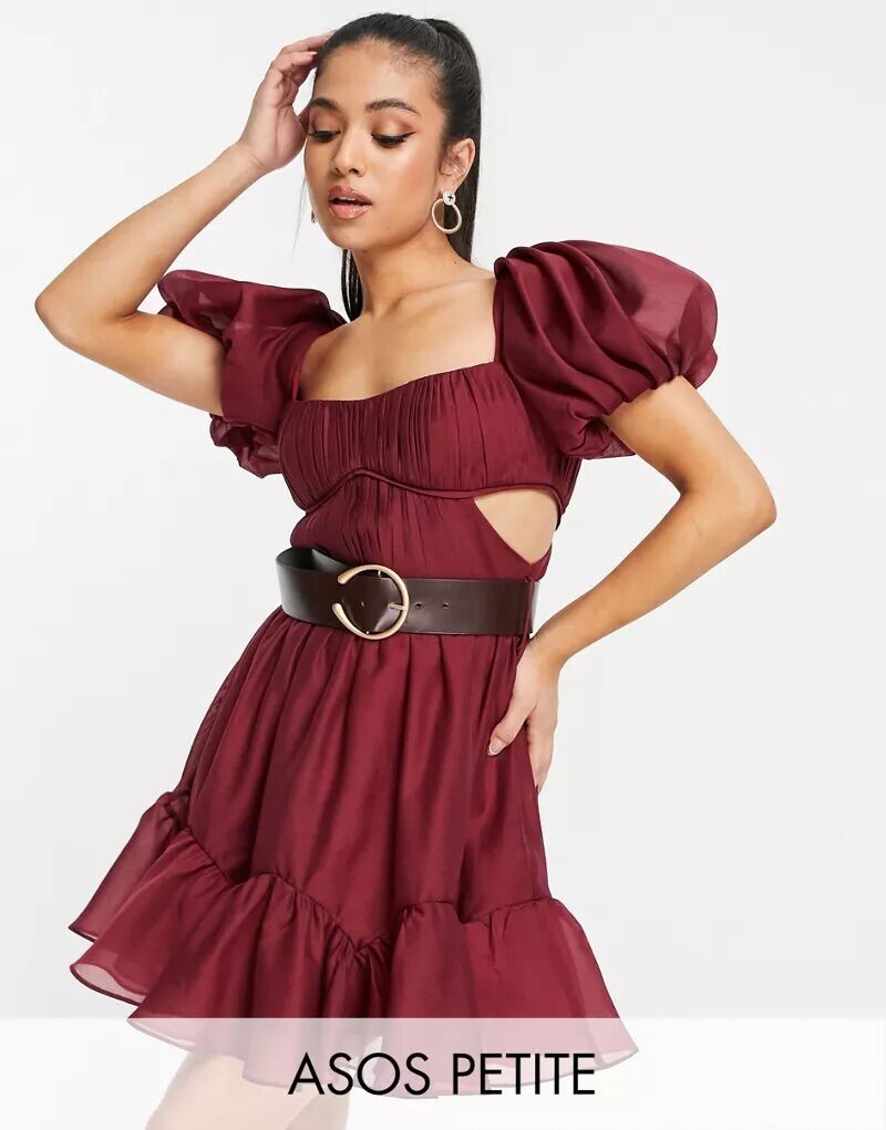 

Мини-платье из вуали ASOS DESIGN Petite с плиссированным лифом и поясом из искусственной кожи