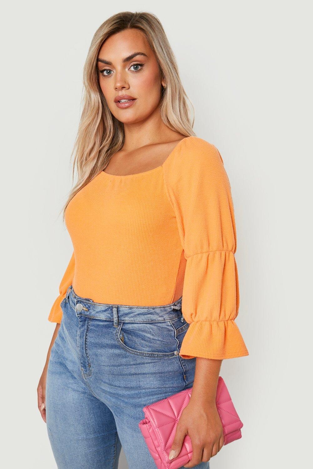 

Боди с рукавами plus crinkle Boohoo, оранжевый