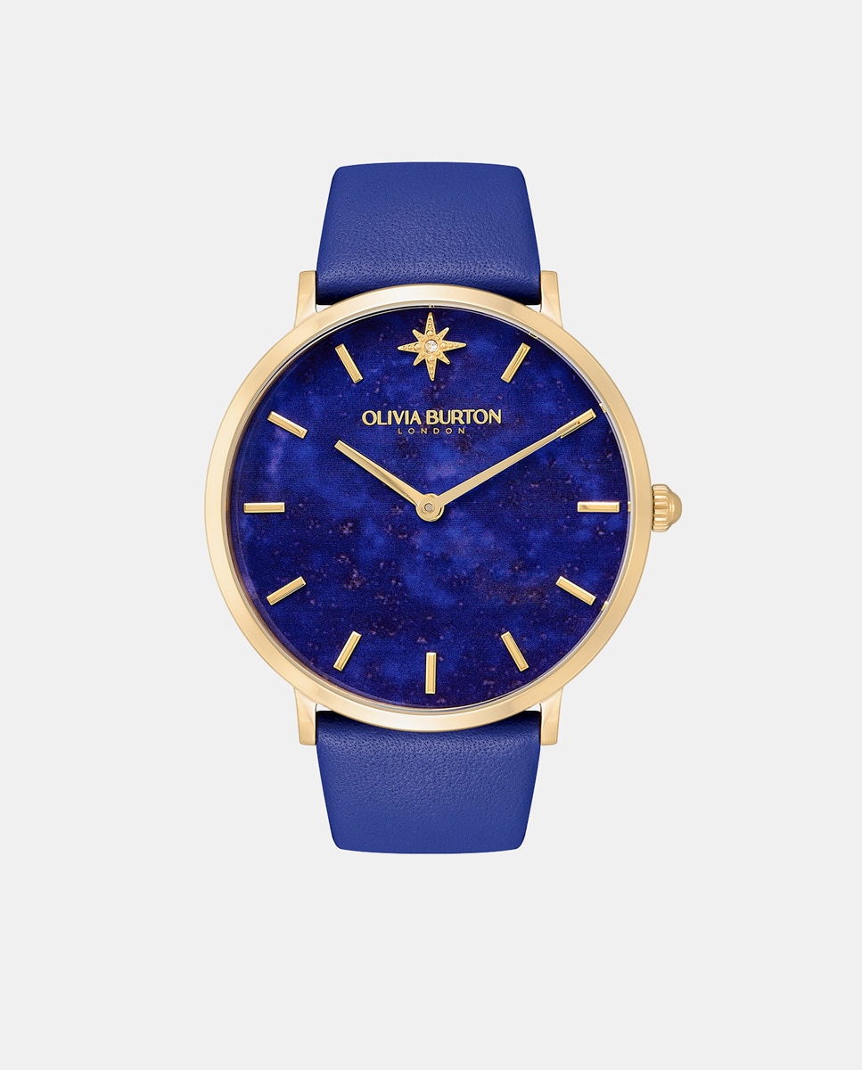 Ultra Slim 24000068 Темно-синие кожаные женские часы Olivia Burton, синий voire чокер из лазурита с серебристым карабином