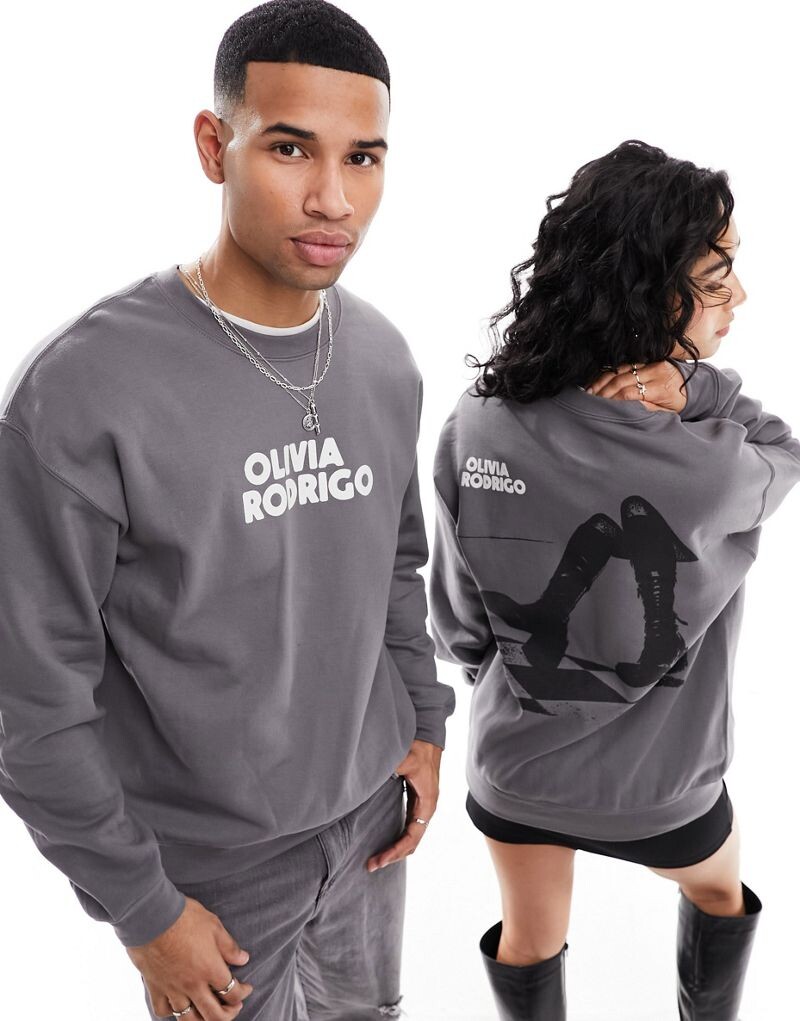 ASOS DESIGN – графитовый свитшот унисекс с мотивом Оливии Родриго
