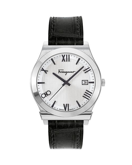 

Часы Gancini с кожаным ремешком из нержавеющей стали, 41 мм Ferragamo, цвет Silver
