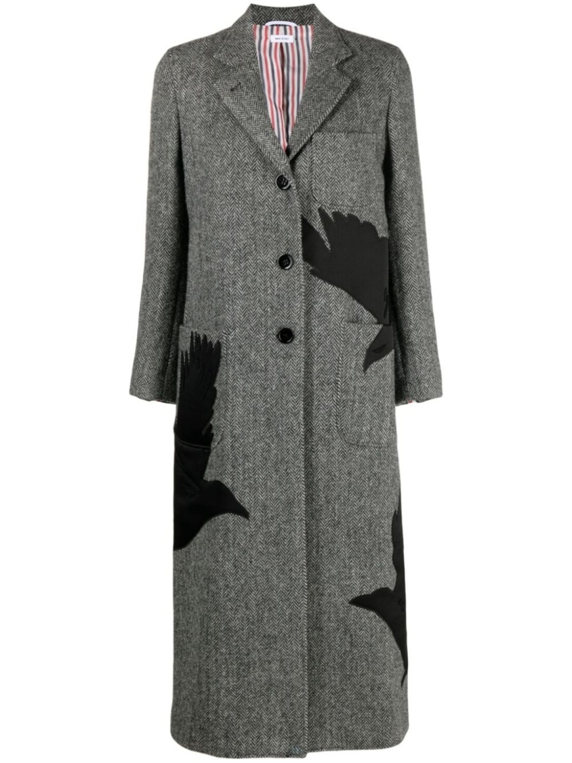 

Thom Browne пальто с узором в елочку и аппликацией, серый
