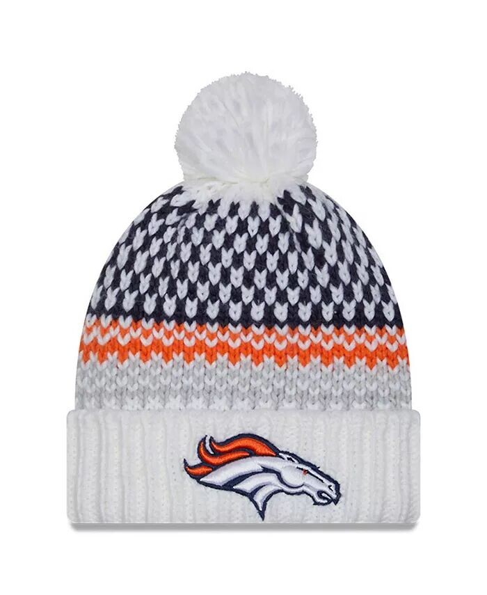 

Женская белая вязаная шапка Denver Broncos 2023 с манжетами и помпоном New Era, белый