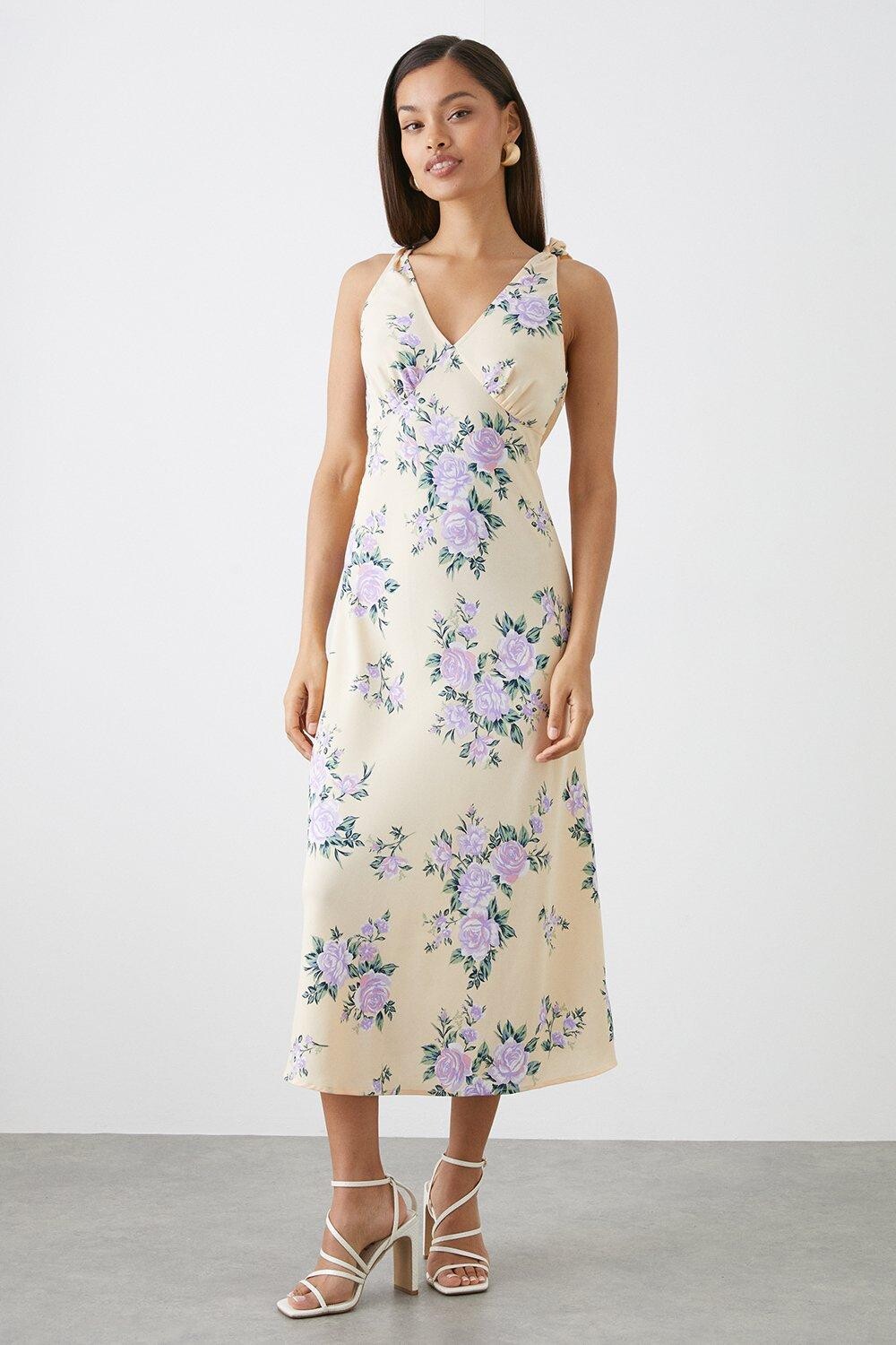 

Petite Фиолетовое платье миди с косым вырезом и завязками на плечах Dorothy Perkins, белый, Фиолетовый
