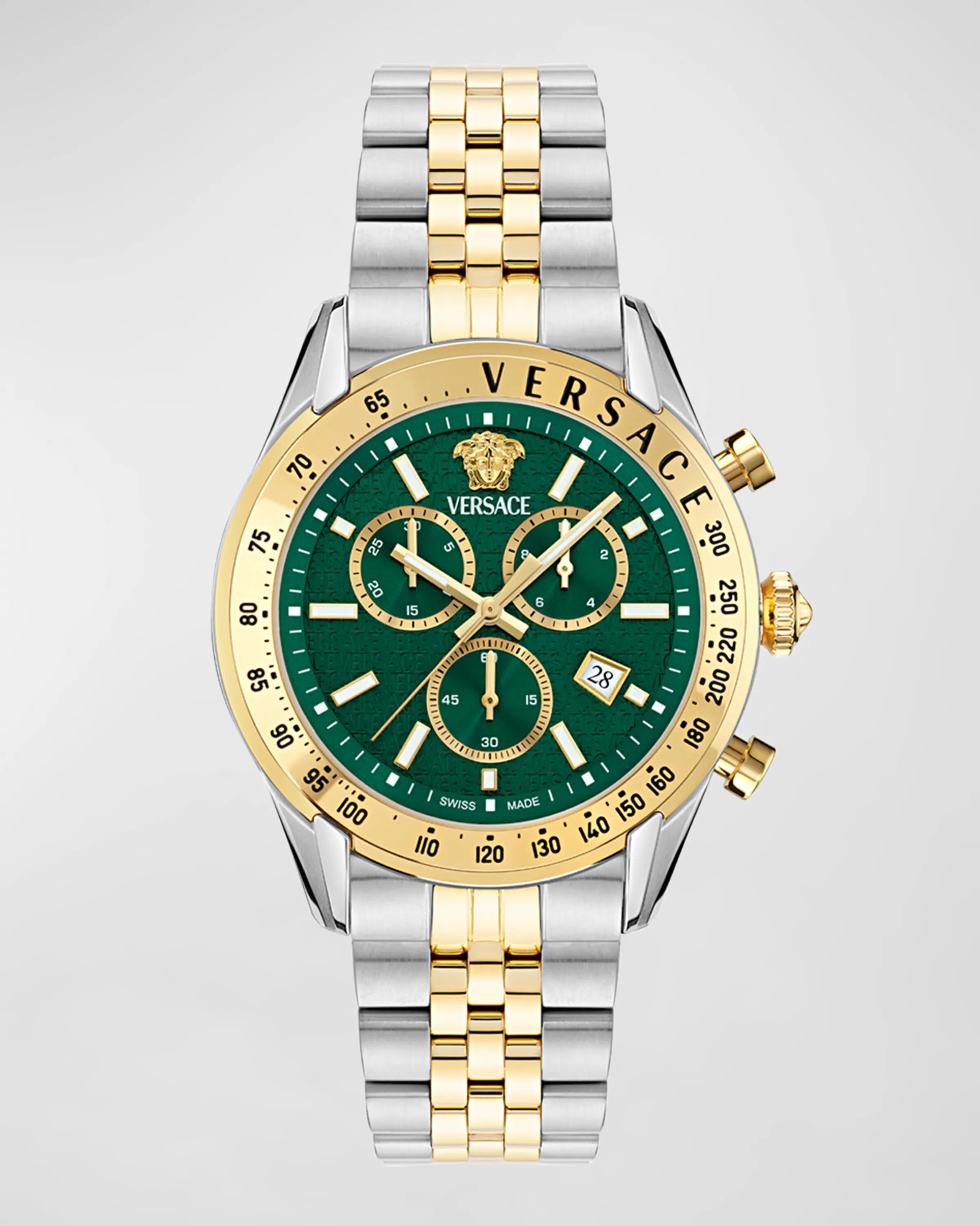 

Мужские двухцветные часы-браслет Chrono Master, 44 мм Versace, цвет Green Gold Silver