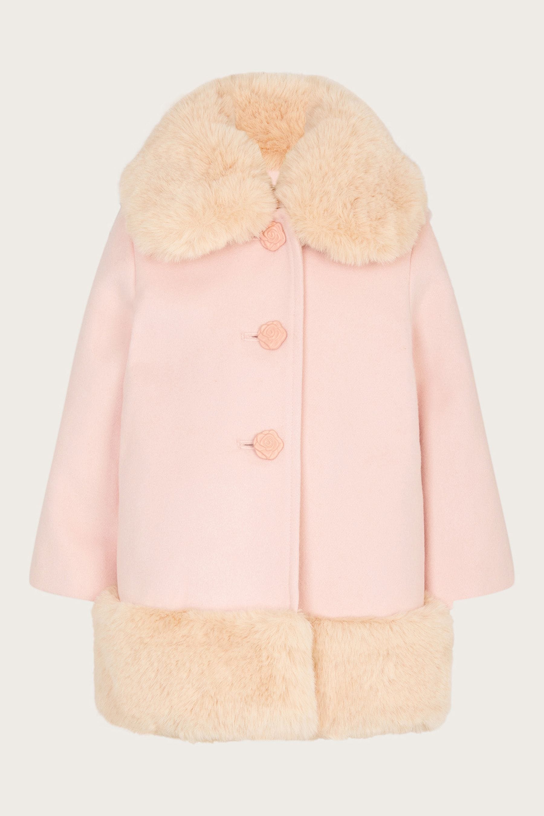 Розовое детское пальто с отделкой из искусственного меха Monsoon, розовый