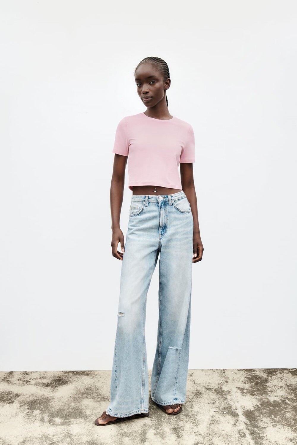 

Укороченная футболка стрейч ZARA, розовый