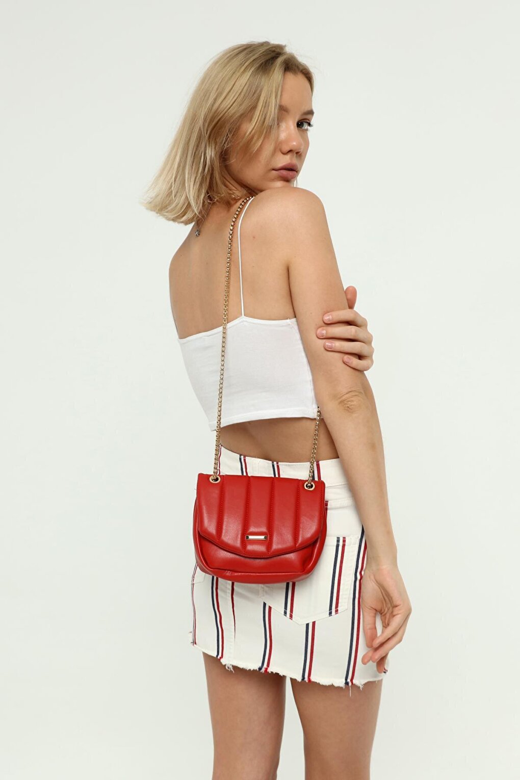 Стеганая женская сумка через плечо с вертикальной цепочкой A Teen Project, красный