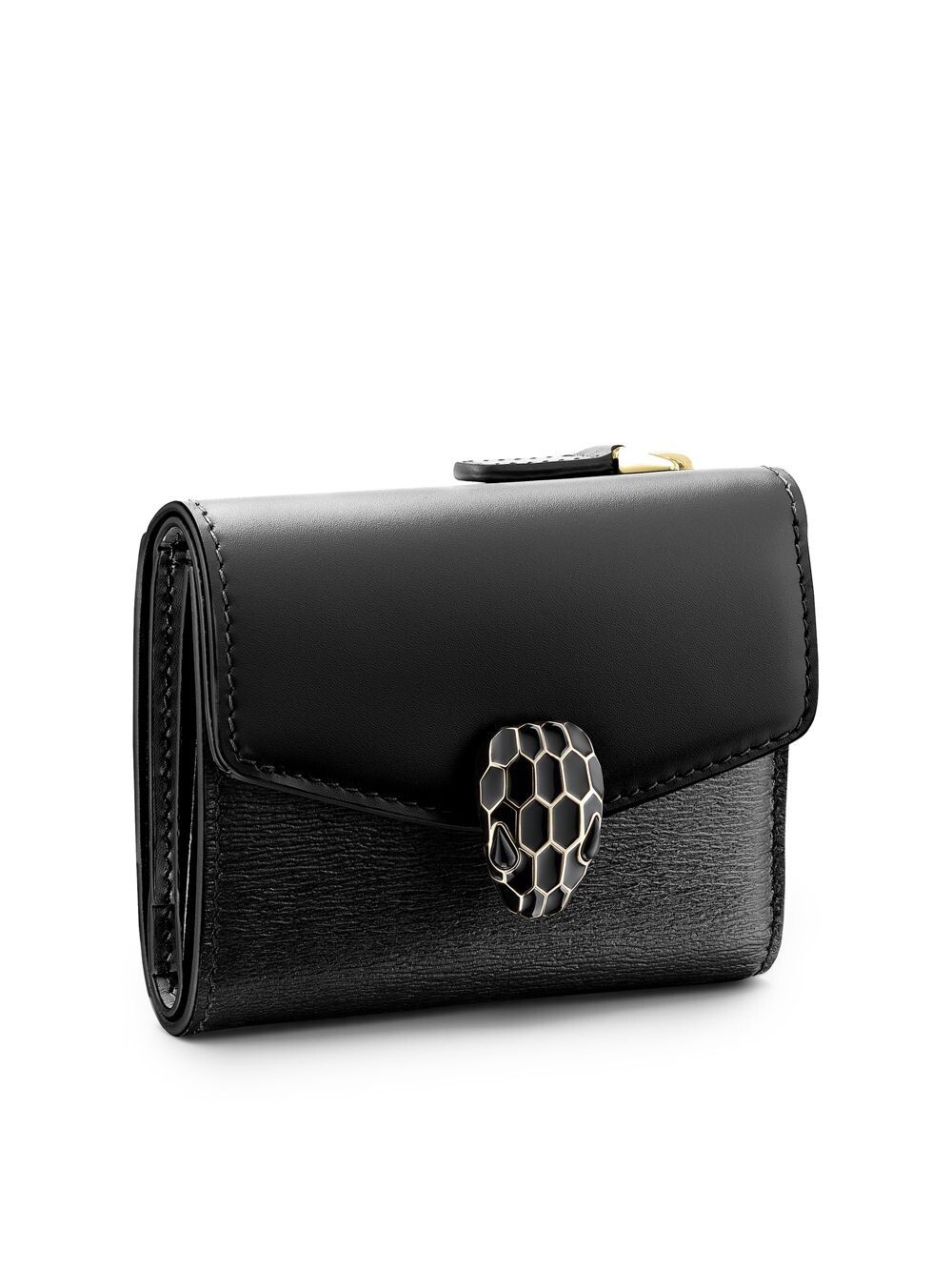 

Компактный кожаный кошелек тройного сложения Serpenti BVLGARI, черный
