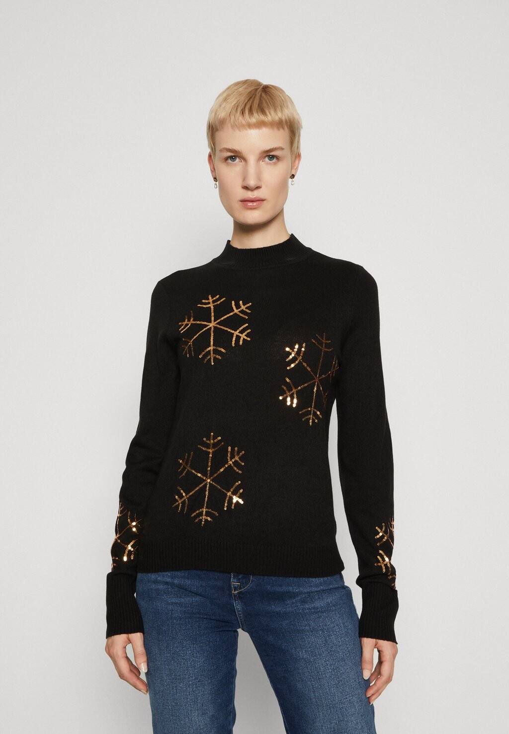 Свитшот VILA Tall VIFROST HIGH NECK CHRISTMAS, цвет black/gold