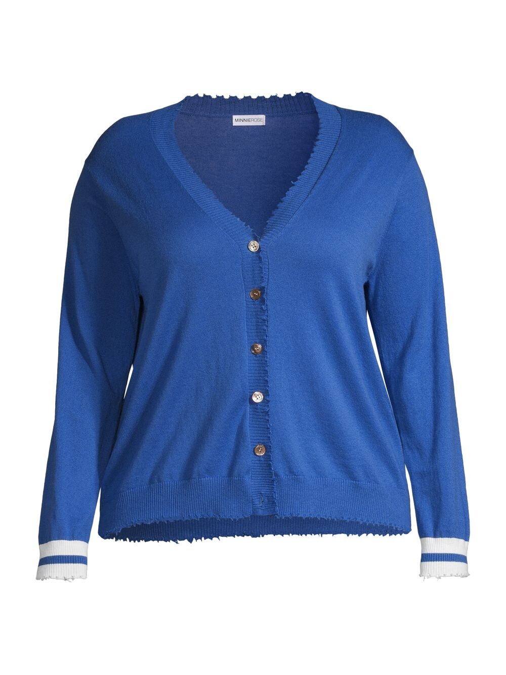 

Вязаный кардиган в полоску с манжетами Minnie Rose, Plus Size, синий
