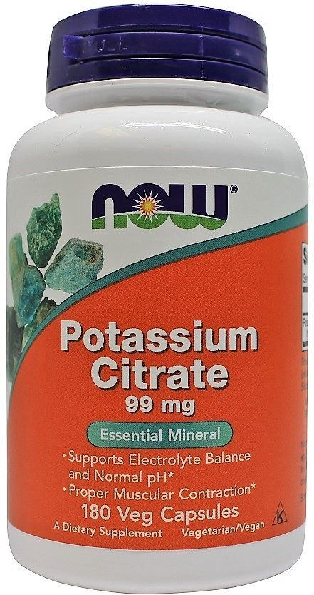 Now Foods Potassium Citrate 99 mg калий в капсулах, 180 шт. solaray калий 99 мг 100 растительных капсул
