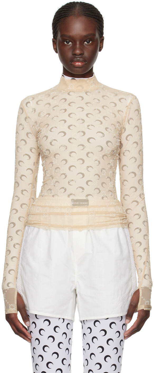 

Бежевая футболка с длинным рукавом с лунограммой Marine Serre, цвет Light beige