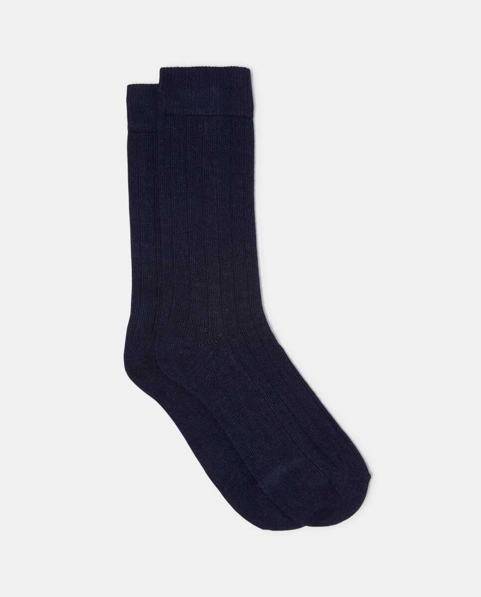 цена Темно-синие однотонные короткие мужские носки в рубчик Emidio Tucci, темно-синий