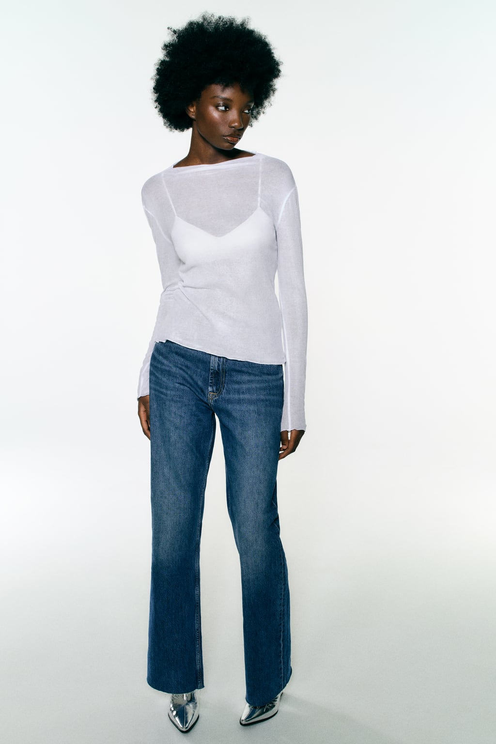

Футболка из крепового хлопка ZARA, белый