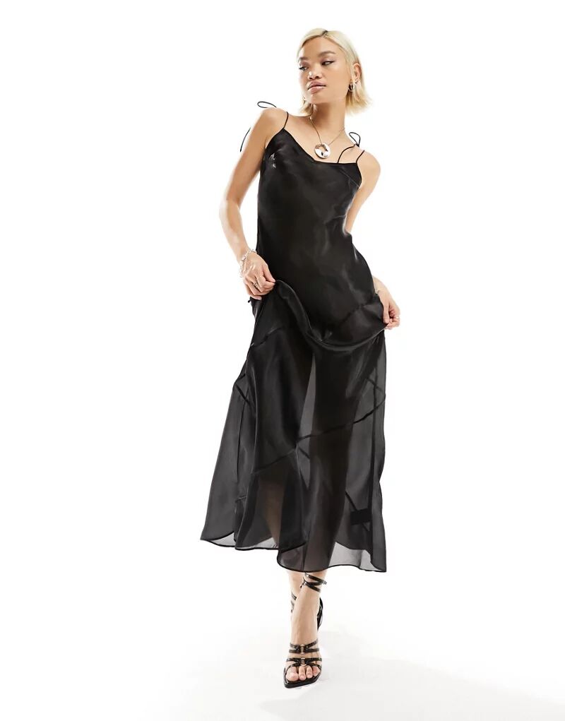Черное прозрачное платье-комбинация макси Weekday Yoko