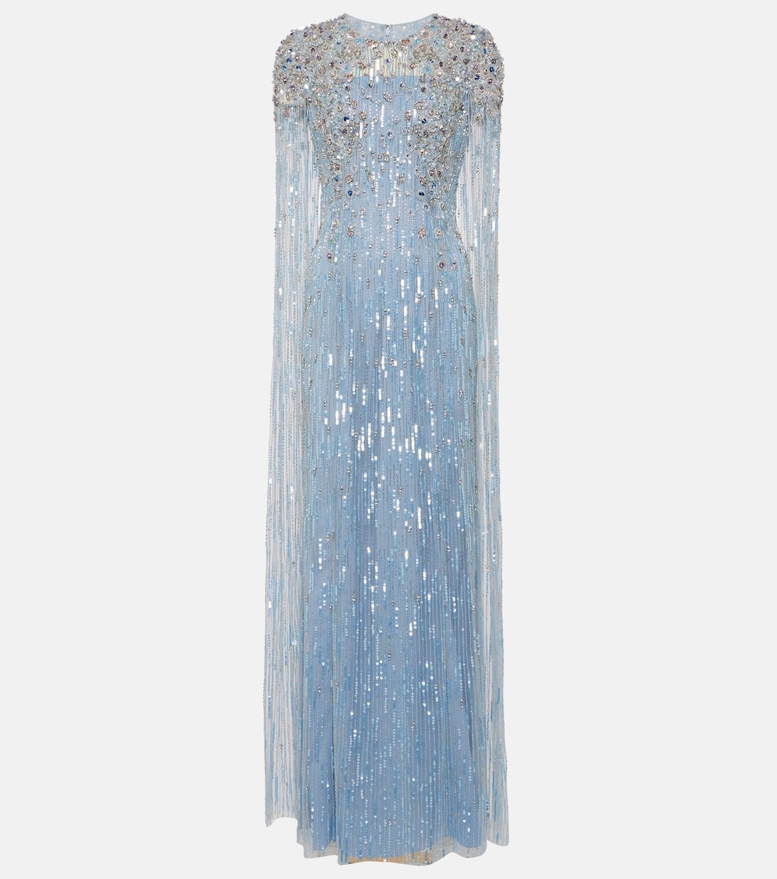 

Платье-кейп, расшитое пайетками и кристаллами Jenny Packham, синий