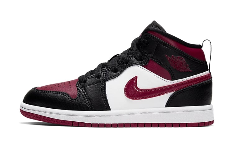 

Кроссовки Jordan 1 Mid Bred Toe (PS) Черный/Благородный красный/Белый