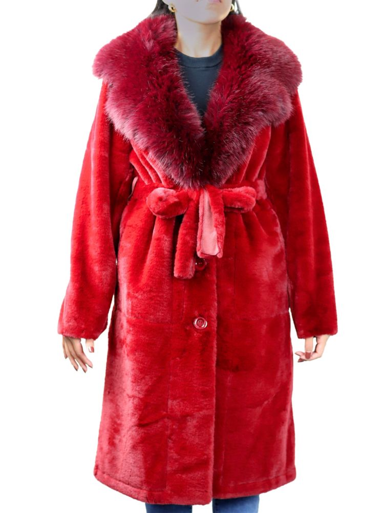 Пальто из искусственного меха с поясом La Fiorentina, цвет Wine