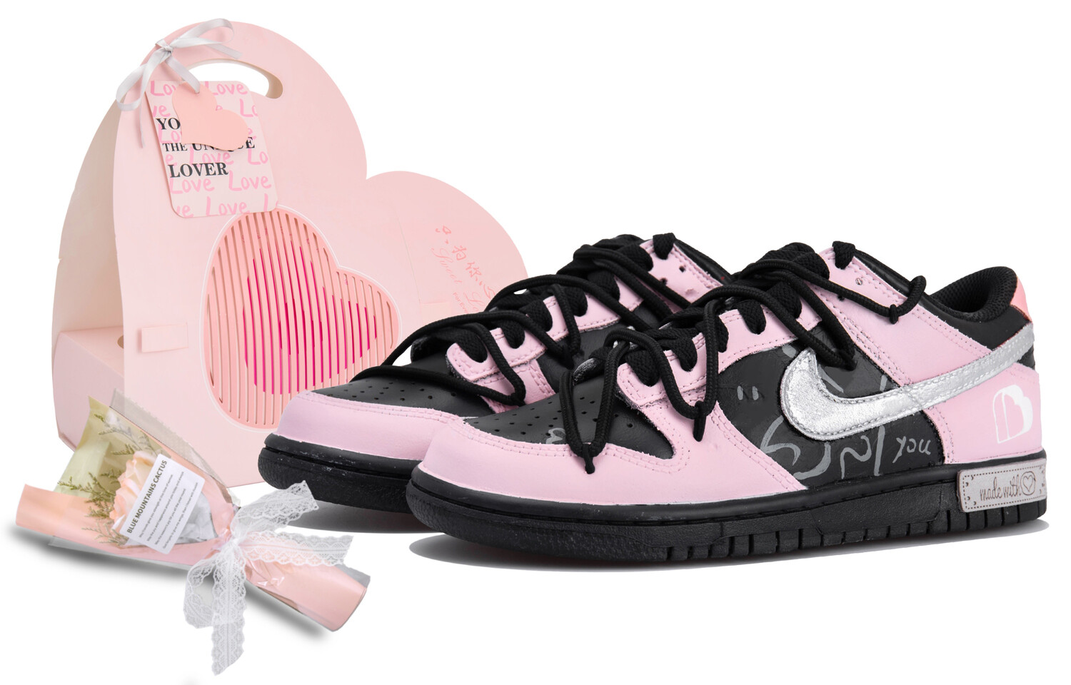 

Кроссовки Nike Dunk Skateboarding Shoes Women's Low-top Black/pink, черный/розовый
