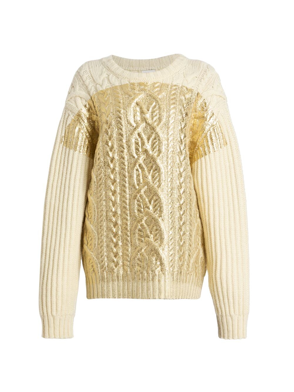 

Свитер Tezzi металлизированной вязки косами Dries Van Noten, экру, Коричневый