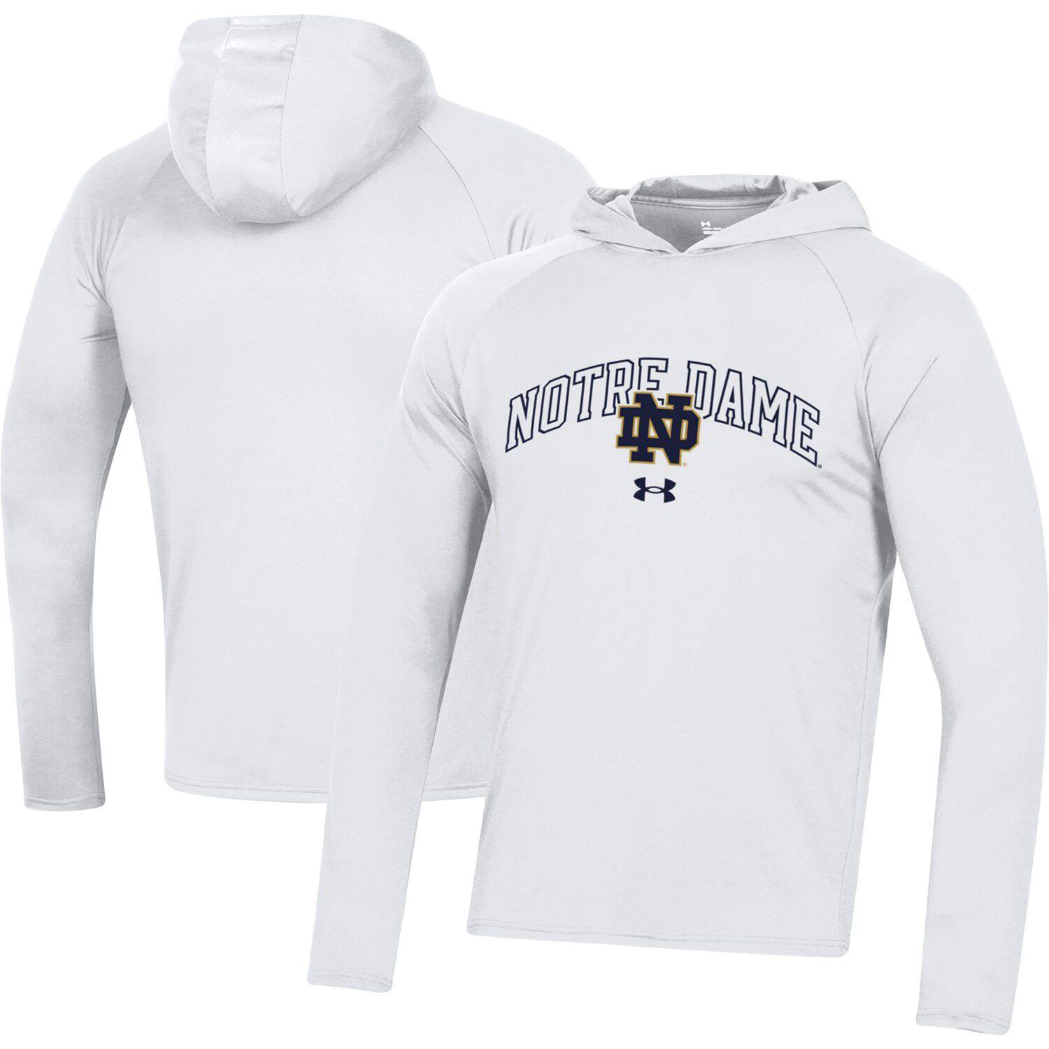 

Мужская белая футболка реглан с длинным рукавом и капюшоном Notre Dame Fighting Irish 2023 Sideline Tech Under Armour