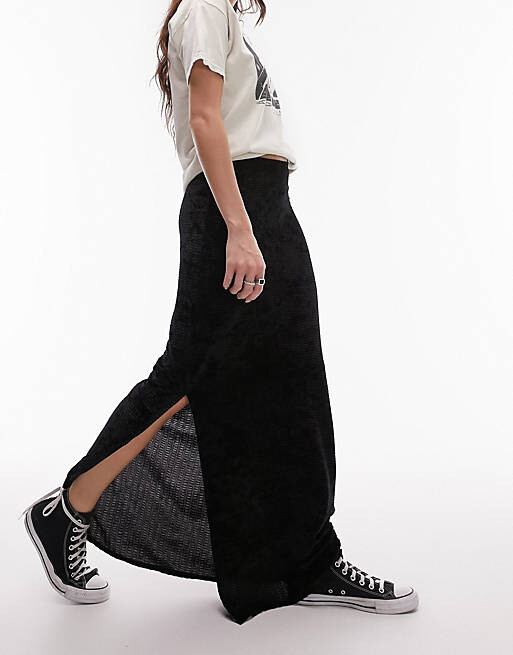 

Черная юбка макси из фактурного бархатного джерси Topshop