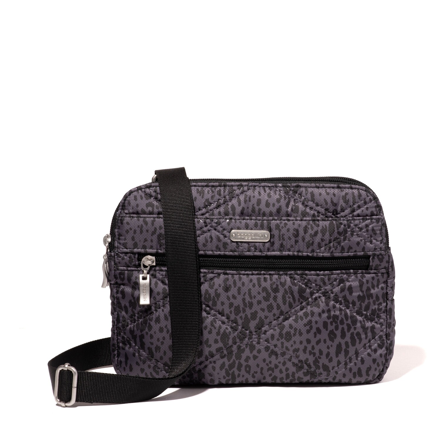 

Стеганая сумка через плечо с двойной молнией Anytime baggallini, цвет Charcoal Snakeskin Quilt