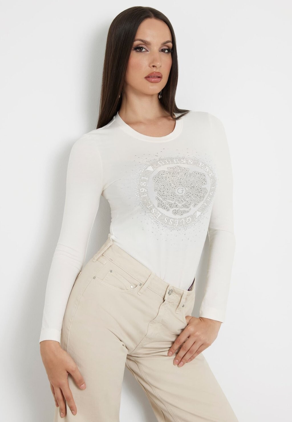 

Футболка с длинным рукавом STRETCH-STRASS Guess, бежевый