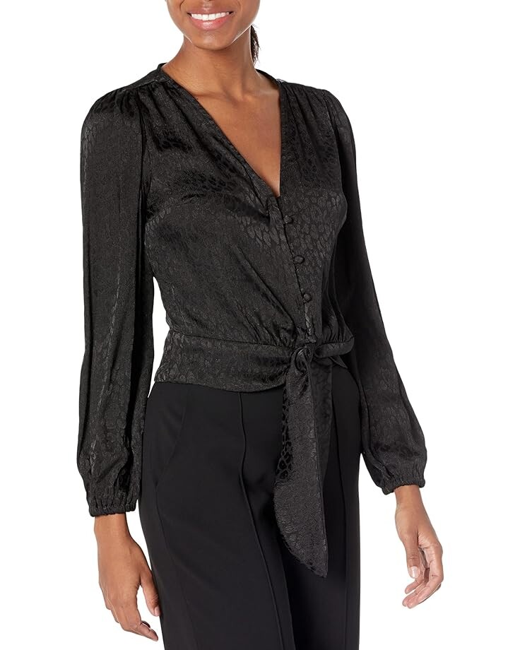 

Топ MICHAEL Michael Kors Petite Animal Jacquard Crop Tie, черный
