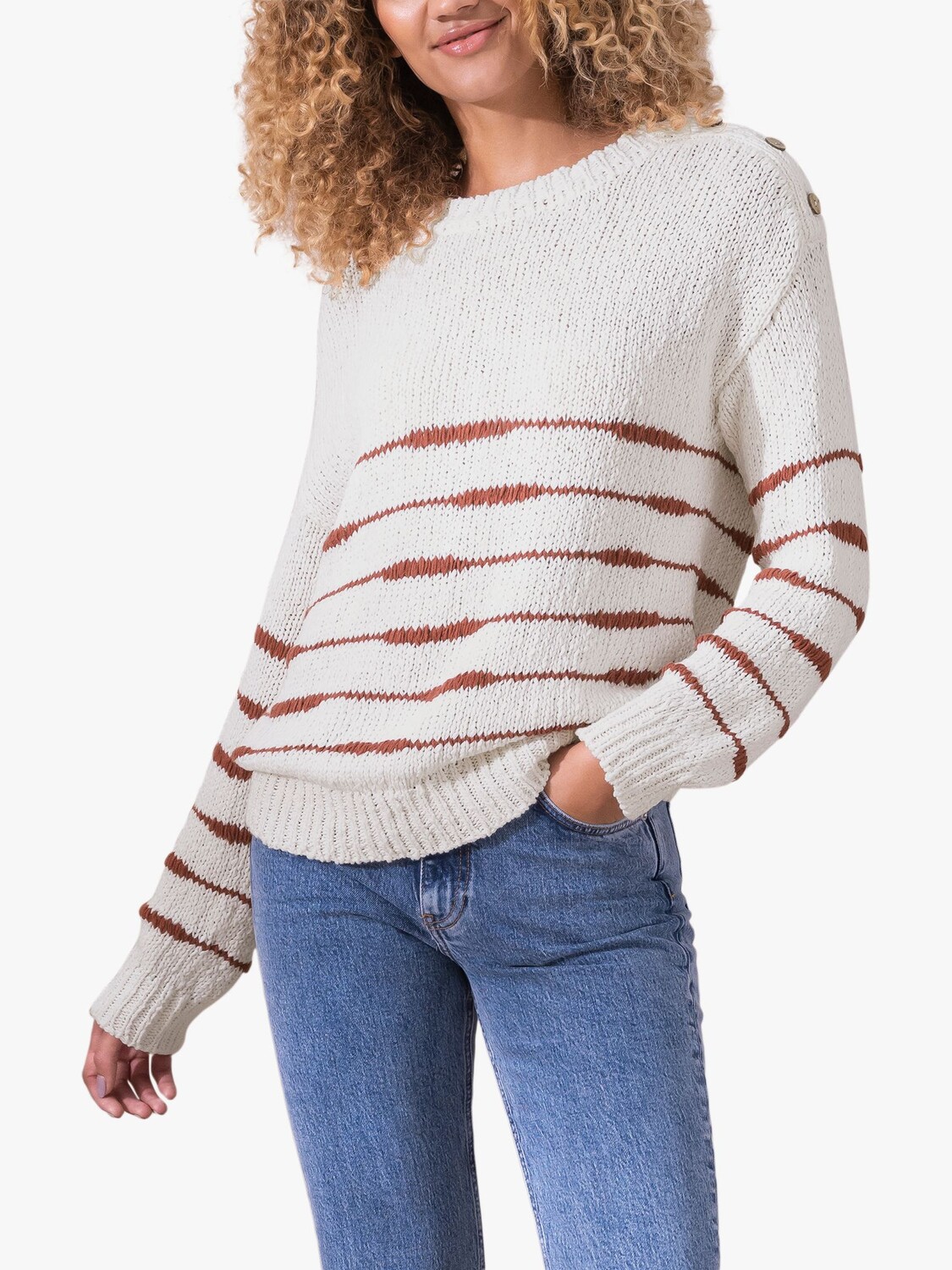

Джемпер в бретонскую полоску Celtic & Co. Drop Stitch, Мел/Сиена жженая