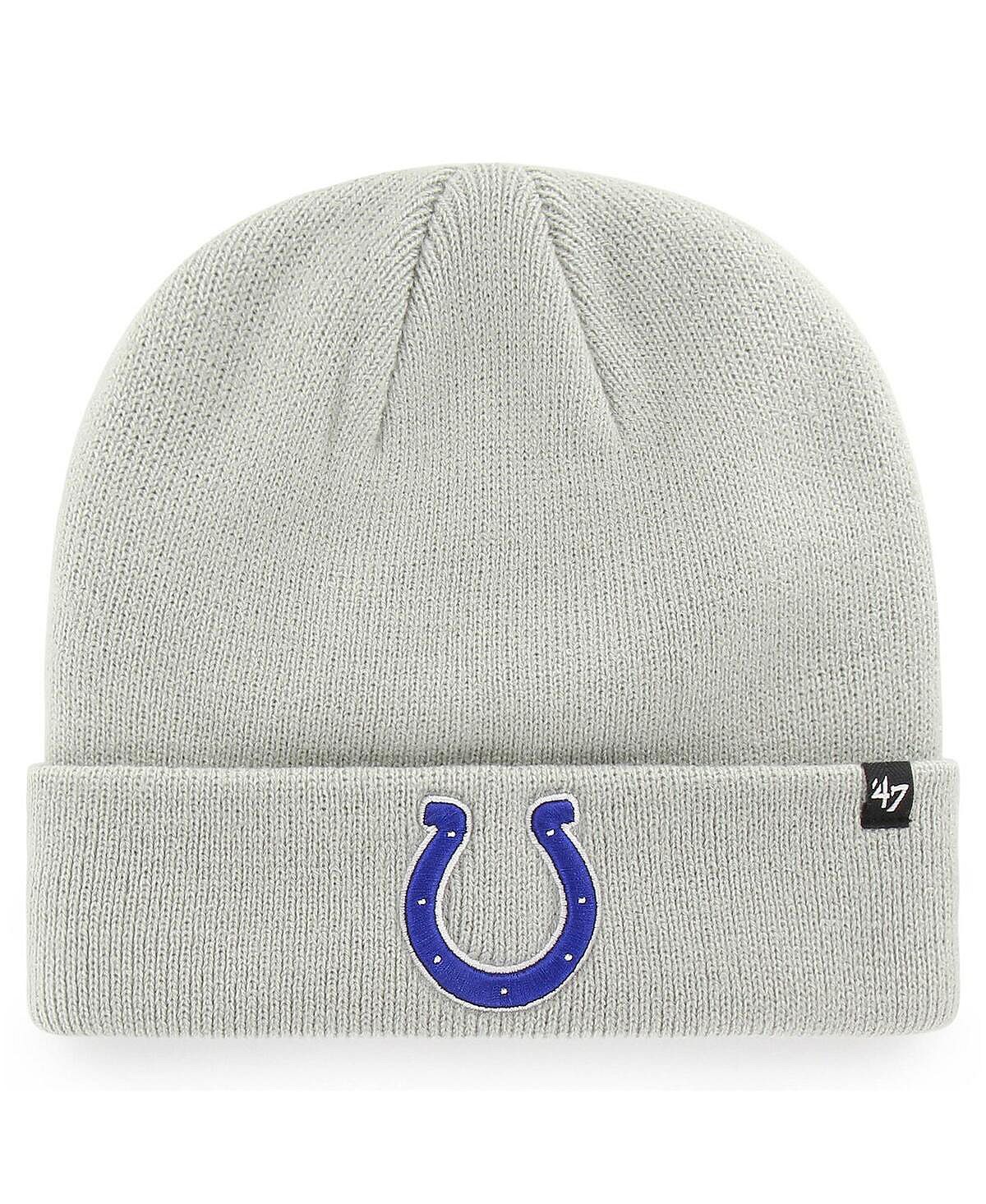 Мужская серая базовая вязаная шапка Indianapolis Colts '47 с манжетами среднего размера '47 Brand мужская базовая вязаная шапка с манжетами 47 baltimore ravens среднего размера фиолетового цвета 47 brand